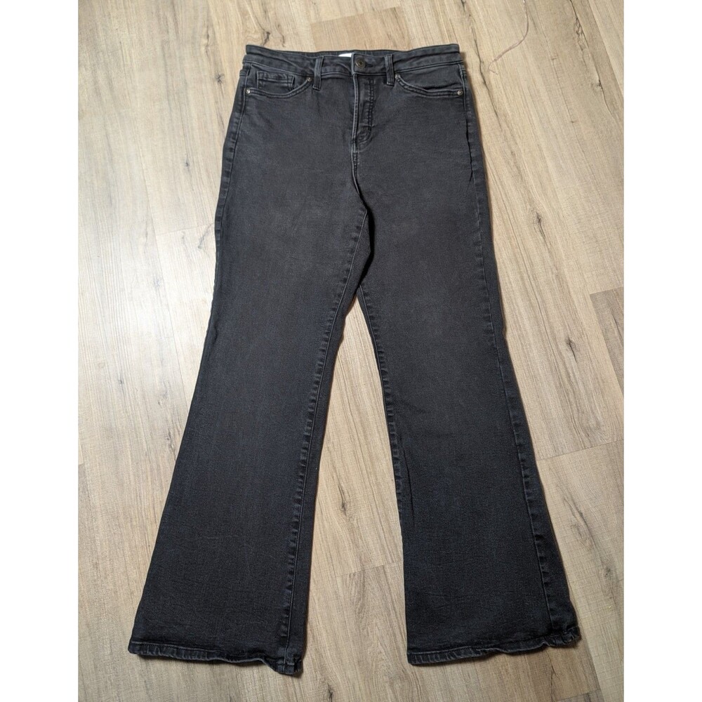 LC Lauren Conrad Size 12 Super High Rise Flare Jeans Stretch Charcoal Black Boho